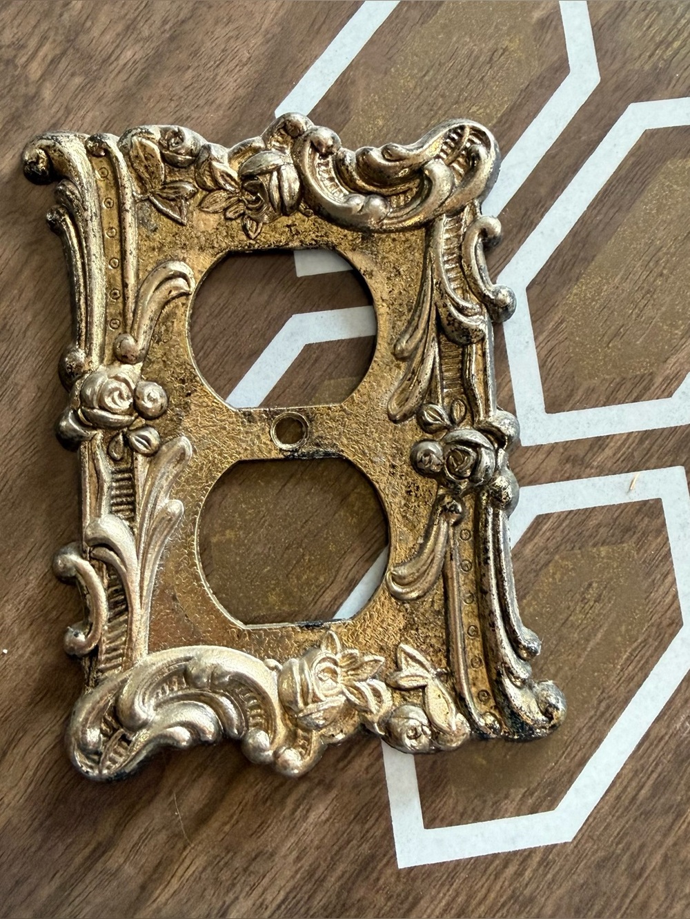 Ornate Gold Double Outlet Cover Plate
